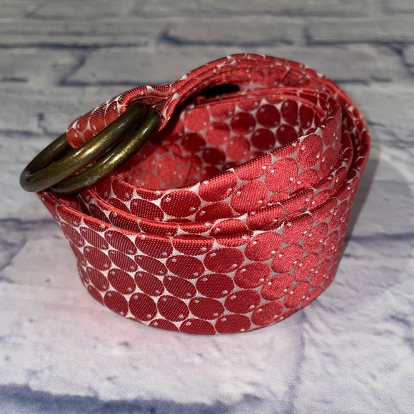 J. Crew Silk Belt D Ring Pink & White Dot Pattern Size S/M - Picture 3 of 7